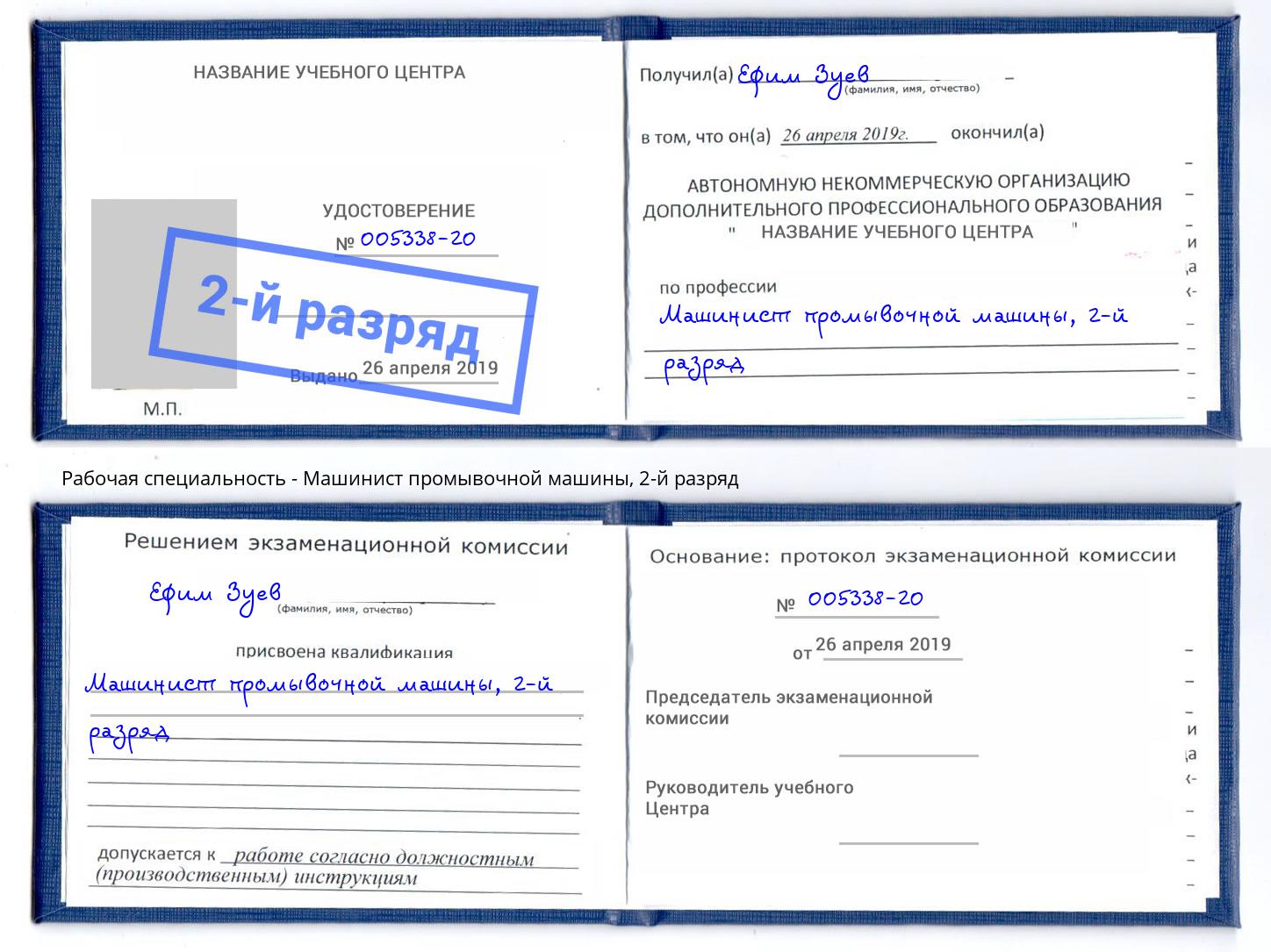 корочка 2-й разряд Машинист промывочной машины Кимры