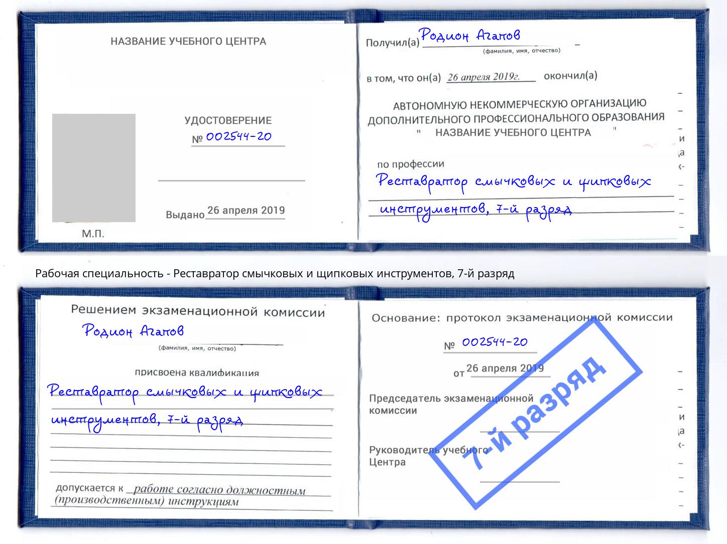 корочка 7-й разряд Реставратор смычковых и щипковых инструментов Кимры